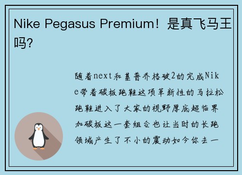Nike Pegasus Premium！是真飞马王吗？